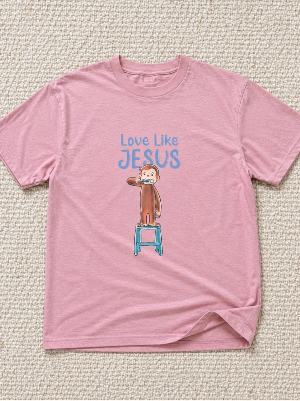 Gildan Pink 'Love Like Jesus' Curious Monkey Graphic Tee